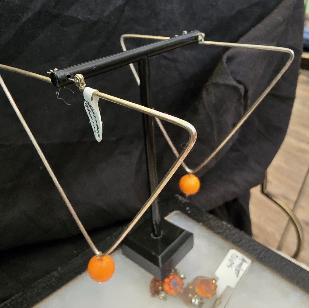 Large Triangle Earrings with Orange Beads - Picture 3 of 4